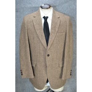 Harris Tweed Blazer Mens 42 Brown Herringbone‎ Scottish Wool Sport Coat Made USA